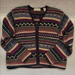Marsh Landing wool blend zip up Sweater Cardigan Womens Fall Winter Fairisle